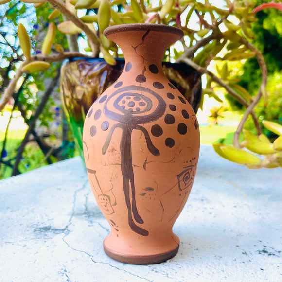 Antique Ancient Alien Design Tan Brown Clay Animal Pottery Tribal Vessel Vase