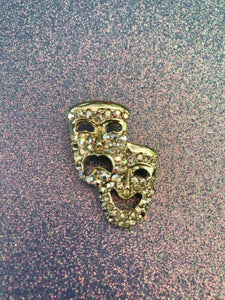 Vintage comedy tragedy Happy Sad Face Theatre Crystal Gold Tone Proofs Pin