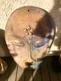 Vintage Handcrafted welded Metal Head Face illuminated Eyes Garden Art Sculpture Painted Hanging Decor