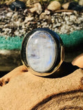 Vintage Sterling Silver 925 Large Oval Moonstone Artisan Ring 35g Size 7