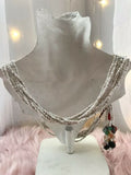 Vintage Artisan Hand Made White Multi-Color Beaded Long Ethnic Brad Necklace