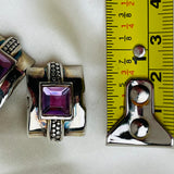 Vintage Faceted Purple Stone Silver Tone Clip on Earrings
