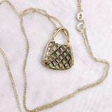 Vintage Sterling Silver 925 Mother of Pearl Abalone Purse Pendant Necklace 5g