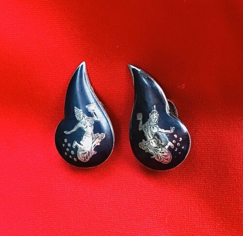 Vintage Siam Sterling Silver Signed Tear Clip On Earrings