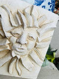 Antique Original Signed R.E Stone Carved 3D Sun Face Wall Art Plaque Sculpture