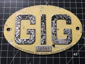 Rare GIG #16543 Comité D’Entente Des Grands Invalides De Guerre ID Plate/Plaque