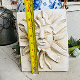 Antique Original Signed R.E Stone Carved 3D Sun Face Wall Art Plaque Sculpture