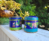 Antique Chinese Cloisonné Enamel Floral Cylindrical Trinket Box Ginger Jar Set