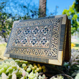 Vintage Moroccan Ornate Mother of Pearl Inlaid Handmade Wood Trinket Box
