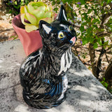 Vintage Large Hand Painted Ceramic Black & White Cat Feline Figurine Art