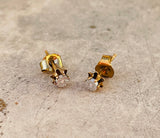 Vintage Gold Plated Dainty Cubic Zirconia CZ Flat Stud Pierced Earrings