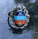 Vintage Taxco T8-4B Sterling Silver 925 Turquoise Onyx Coral Mexico Ring Size 9