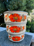 Vtg Sanko Ware Show Pans Nesting Mixing Bowls Enamel Metal Orange Poppy Set Of 3