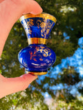 Vintage Italy Cobalt Blue Art Glass Gold Tone Artisan Hand Painted Floral Vase