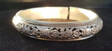 Rare Antique Signed Chinese Sterling Silver Ornate Floral Bangle Bracelet