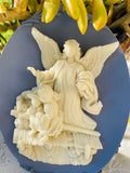 Vintage Blue & White Angel And Children Wall Art Hanging Plaque