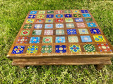 Antique Vintage Arts & Crafts Artisan Handmade Ceramic Art Tile Short Wood Table