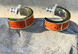 Joan Rivers Silver Tone Textured Leather Burnt Orange Hoop Pierced Earrings
