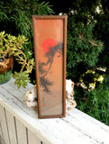 Antique Vintage Japanese Signed Wood Framed Water Color Sunset Tree Art Painting
