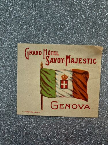 Italy Genova Genova Hotel Savoy & Majestic 1930s Advertising Luggage Label Rare