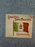 Italy Genova Genova Hotel Savoy & Majestic 1930s Advertising Luggage Label Rare