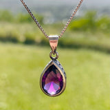 Sterling Silver 925 Amethyst Stone Tear Drop Pendant Box Chain Necklace 4.4g