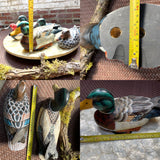 Vintage Artisan Hand Painted 4 Carved Wooden Ducks & 1 Ceramic Duck Lot of 5