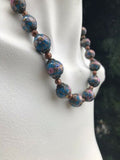 Murano Blue Multi Color Venetian Art Glass Aventurine Italian Bead Necklace