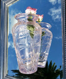 Vintage Large Pink Optic Threaded Hand Blown Art Glass Vase