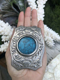 Chambers Belt Co. Silver Belt Buckle Blue Turquoise Tone Horse Changeable Back