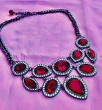 Red + White Rhinestone Fashion Statement Necklace