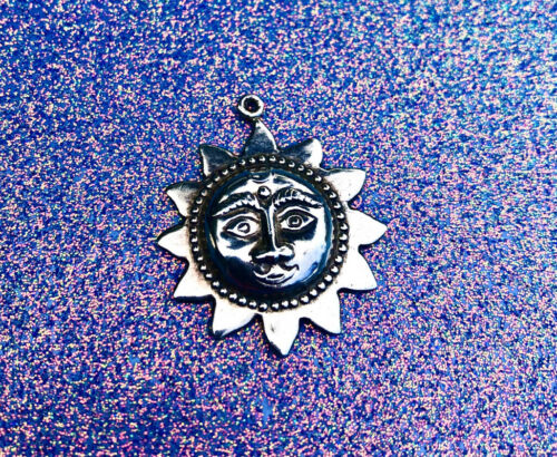 Vintage Sterling Silver 925 Spiritual Sun Face Solar Pendant Charm 4.3 Grams