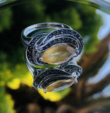 Unique Brown Sapphire + Citrine Stone Sterling Silver Ring Size 9