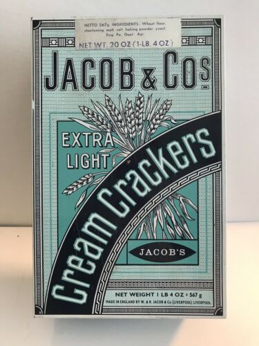 Vintage Collectible ‘Jacob & Co.’s Extra Light Cream Crackers Metal Tin 6.5