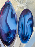 Vintage Blue Purple Milk Glass Art Duck 2 Piece Trinket Keepsake Box Dish Bowl