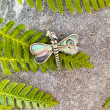 Vintage Sterling Silver 925 Abalone Dragonfly Gemstone Pendant Charm 3.5