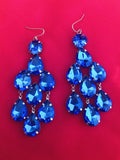 Unique Royal Blue Rhinestone Pear Shape Dangle Pierced Earrings