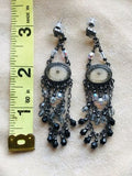 French Vintage Handmade Beaded Dangle Chandelier Pierced Earrings Made in France