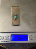 Sterling Silver 925 Signed M.L.S. BlueTurquoise Stone Money Clip Card Holder 14g