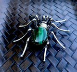 Sterling Silver Malachite Green Stone Spider Signed Esther Spencer Navajo