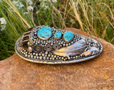 Vintage Turquoise Stone Silver Native American Bear Claw Belt Buckle Weighs 118.83g