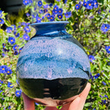 Vintage Artist Signed Painted Ceramic Art Pottery Blue Black Purple Bowl Vase