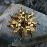 Vintage Signed Roger Gold Tone Large Floral Brooch Pin