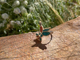 Sterling Silver 925 Turquoise Stone & Coral Mosaic Hummingbird Ring 4g Size 6
