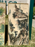 Rare Antique Signed Japanese hand painted Watercolor on Canvas Screens Set Of 3