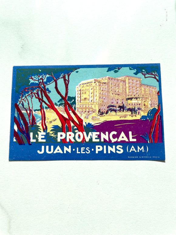 1935 Hotel le Provencal Juan Les Pins France Paris Original Luggage Label Rare