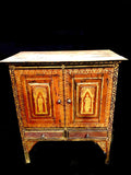 Antique Thai Buddhist Hand Painted Red & Gold Leaf Buddha Design Wood Cabinet Spiritual Altar