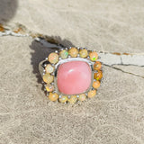 Vintage Sterling Silver 925 Signed SAM Pink Coral & Opal Gemstone Ring 7g Size 7