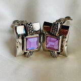 Vintage Faceted Purple Stone Silver Tone Clip on Earrings