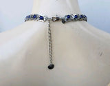 Signed Chicos Silvertone Bin Style Statement Necklace w Blue Stones